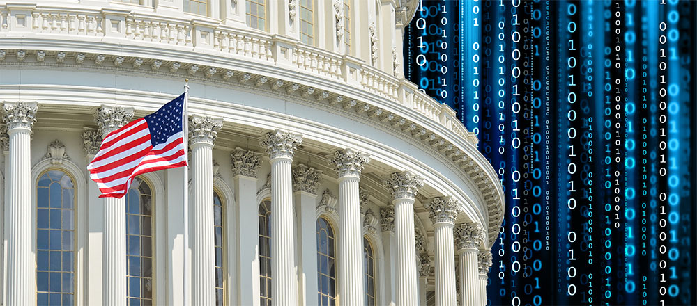 Capitol Building With American Flag And Binary Code