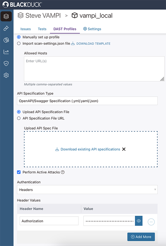 A screenshot showing how to set up comprehensive API scanning with Polaris fAST Dynamic.