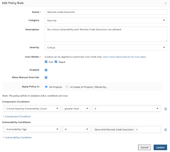 Open Source Policies Rule Editor for Software Composition Analysis