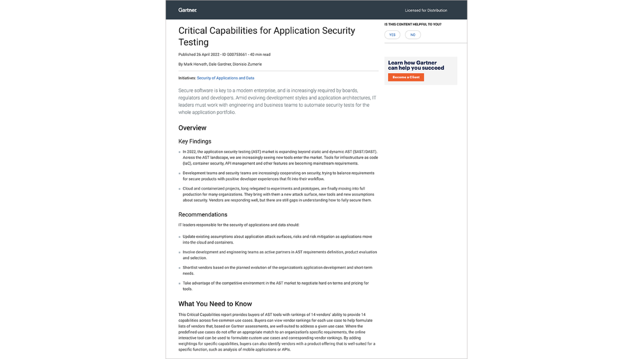 Gartner Critical Capabilities for AppSec Testing