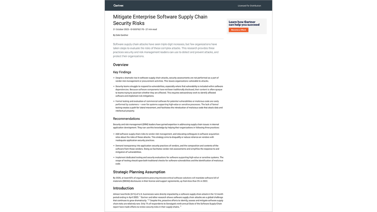 Gartner: Mitigate enterprise software supply chain security risks